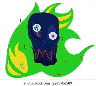 A dark blue scull in a cartoon style. This psychedelic surreal composition can be used as a logotype for creative companies or as a print for t-shirt's design. Vector, isolated.
