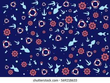 dark blue sea background with small fish.