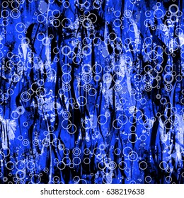 Dark blue seamless background from circles and vertical wavy lines. Like underwater bubbles. Vector texture for fabric, wrapping, home decor.