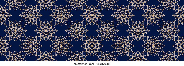 Dark blue seamless background with geometric golden pattern