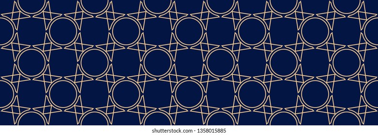 Dark blue seamless background with geometric golden pattern