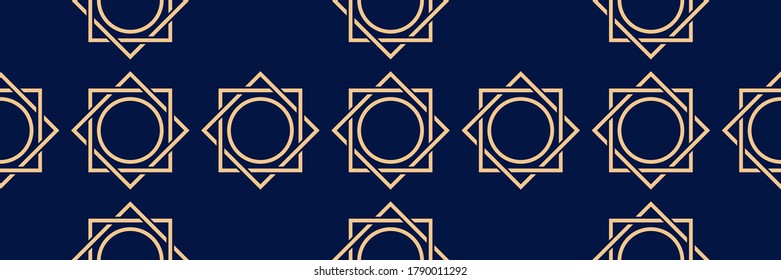 Fondo azul oscuro sin costuras con un patrón geométrico dorado. Ilustración del vector