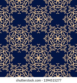  Dark blue seamless background with golden flowers