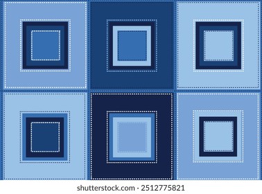 Patrón de fondo de cuadrados concéntricos inconsútiles azul oscuro