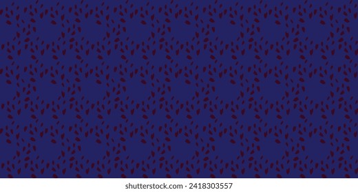 Dark blue seamless pattern with abstract rhombus, zigzag in a textured polka dots. Vector hand drawn sketch shape. Creative simple random dot, spots, drops background. Design for fashion, textile