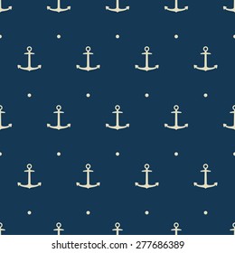 Dark blue seamless pattern with anchors. Vector illustration