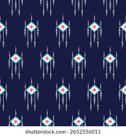 Padrão sem costura azul escuro por geometria indiano nativo americano navajo asteca Étnica Decoração Tradicional Abstrato Tribo Têxtil Design 
