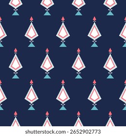 Padrão sem emenda azul escuro por geometria Índio indígena navajo Étnico asteca Boho Tribo Vetor Decoração Texto ladrilho Abstrato