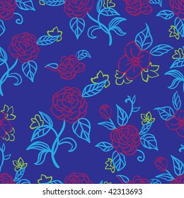 dark blue seamless pattern with flowers