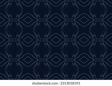 Dark blue seamless pattern with futuristic original abstract grid. Repeating elegant geometric texture. Seamless vector illustration. Vector illustration
