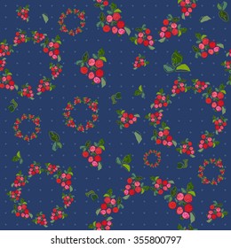 Dark blue seamless pattern in peas with roses