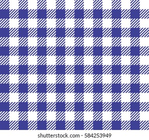 Dark blue seamless table cloth with plaid gingham picnic pattern.