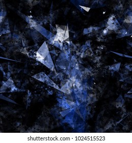 Dark blue seamless texture with shiny elements. Different triangles mix random. Like crystals. 