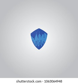 dark blue shield building, city and construction logo with light and shadow. can use for city and real estate logo. can use for business object design.