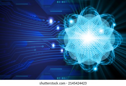 Esquema atómico Oscuro Azul Brillante. ilustración. Resumen Fondo de tecnología para gráficos de computadora