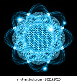Dark blue Shining atom scheme. Vector illustration. dark background. digital. infographics. Abstract Technology background for computer graphic website internet 
