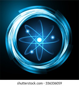 dark blue Shining atom scheme. Vector illustration. dark background. digital. infographics. Abstract Technology background for computer graphic website internet and business. circuit.