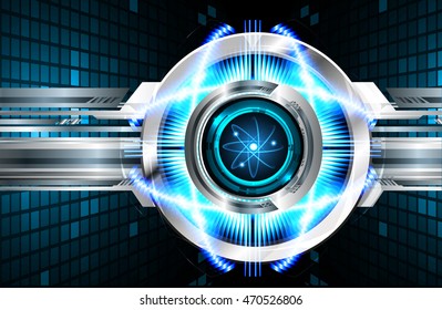 Dark Blue Shining atom scheme. illustration. dark background. digital. infographics. Abstract Technology background for computer graphic website internet and business. Spark