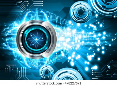 Dark Blue Shining atom scheme. illustration. dark background. digital. infographics. Abstract Technology background for computer graphic website internet and business. Spark