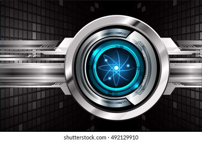 Dark Blue Shining atom scheme. illustration. dark background. digital. infographics. Abstract Technology background for computer graphic website internet and business. Spark