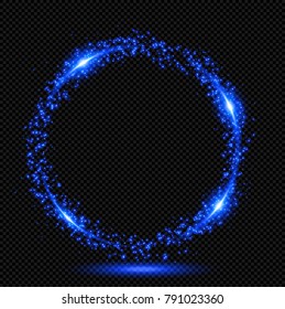 Dark Blue shining Ring with Sparks on Transparent Background  - Vector Glowing Lens Effect

