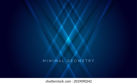 Dark blue shiny glossy geometric lines abstract background. Hi-tech vector design