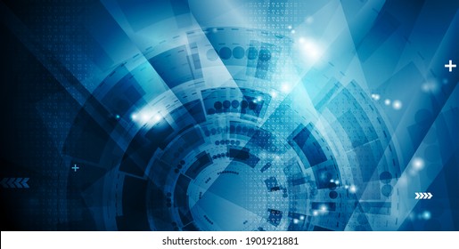 Dark blue shiny technology background with HUD gear elements. Abstract vector design template