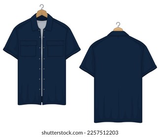 Dark blue short sleeve shirt template vector illustration