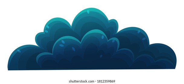 Dark blue shrub, forest vegetation. Cartoon flat style mixed forest shrubs. Hazel, hawthorn, juniper, yew, unpretentious plant. Medicinal plants, herbs. Blue bush or shrub on white background