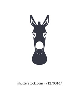 Dark blue silhouette head of a donkey. Vector illustration.
