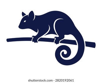 Dark blue silhouette of lizard perched on a thin branch