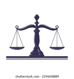 Dark blue silhouette of scales of justice isolated on white background