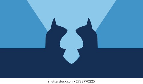 Dark blue silhouette of two cats