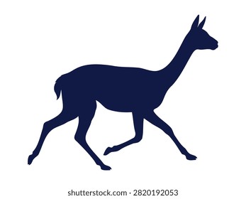 Dark blue silhouette of vicuna running across open terrain