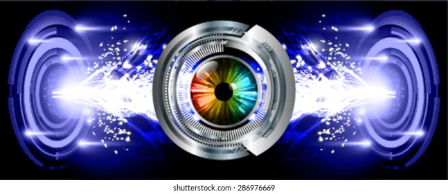 Dark blue silver Abstract light lamps background for Technology computer graphic website internet business. Vector illustration.Spot Effect. neon, Spotlights. eye. eyeball. bright. grow