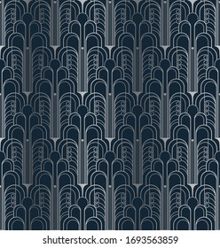 Dark blue and silver art deco geometric seamless pattern