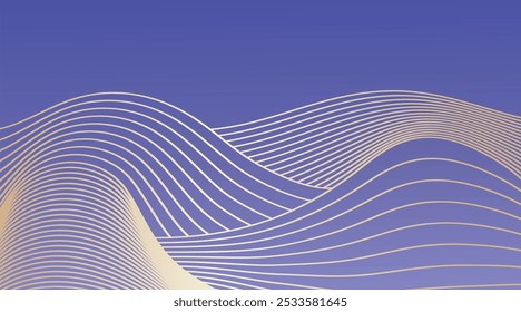 Dark blue sky Abstract background with golden fields. Night sky above hills concept. Stock vector illustration in cartoon style. Can be used as vine wrapping design.