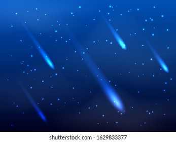 Dark blue sky with clouds and star fall. Vector stock Illustration for poster
