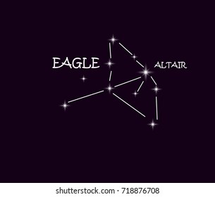 Dark blue sky with constellation eagle, vector illustration