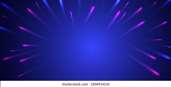 Dark blue sky with rays of firework. Vector Illustration for poster or banner. Happy new year celebration. Abstract design