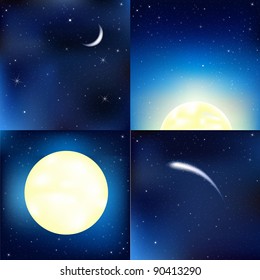 Dark Blue Sky Set, Vector Illustration