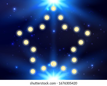 Dark blue sky with star shape with light bulbs. Vector stock Illustration for poster