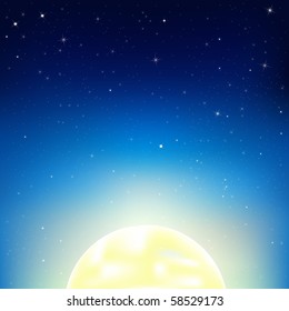 Dark Blue Sky With Stars And Moon, Vector Illustration