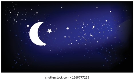 Dark Blue Sky With Stars, Vector Illustration