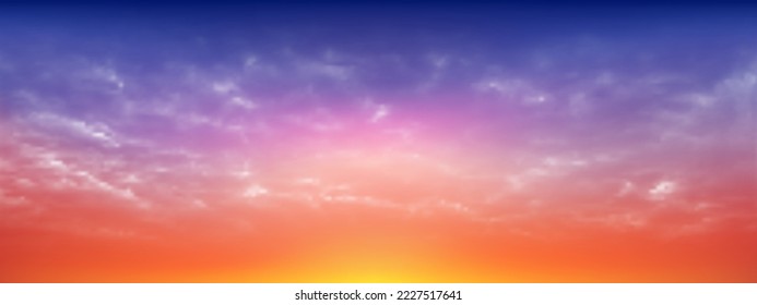 Dunkelblauer Himmel und weiße, weiche Wolken schweben an einem klaren Tag im Himmel. Schöne Luft und Sonnenlicht mit Cloud scape bunt. Sonnenuntergang Himmel auf Hintergrund. Fantastische Himmelsvektorgrafik.