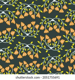 Dark blue with small branch elements and their dainty flowers seamless pattern background design.