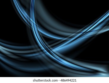 Dark blue smooth waves abstract background. Vector graphic design