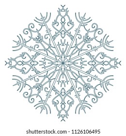 Dark blue snowflake isolated on white background. Vector illustration.