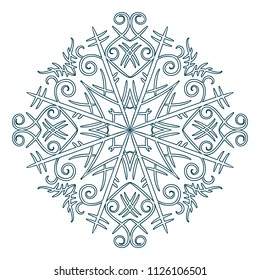 Dark blue snowflake isolated on white background. Vector illustration.