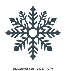 Dark blue snowflake vector icon isolated on white background. Perfect for winter holidays, Christmas, New Year, and cold weather design projects.